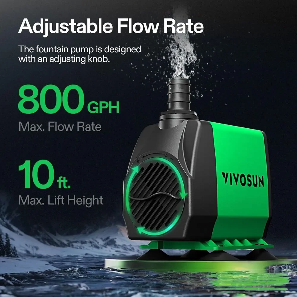 VIVOSUN 800GPH Submersible Pump - Quiet Hydroponic & Pond Water Pump